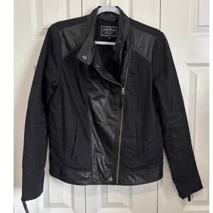 Lucky Brand Leather Moto Jacket Women’s M Goat Leather Cotton Blend Biker Style